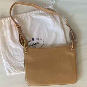 Prada Leather Shoulder Bag Tan Brown